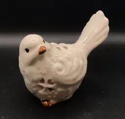 Ceramic White Bird Figurine w/ Round Cutouts