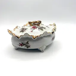 Vintage Porcelain Rose Floral Trinket Dish