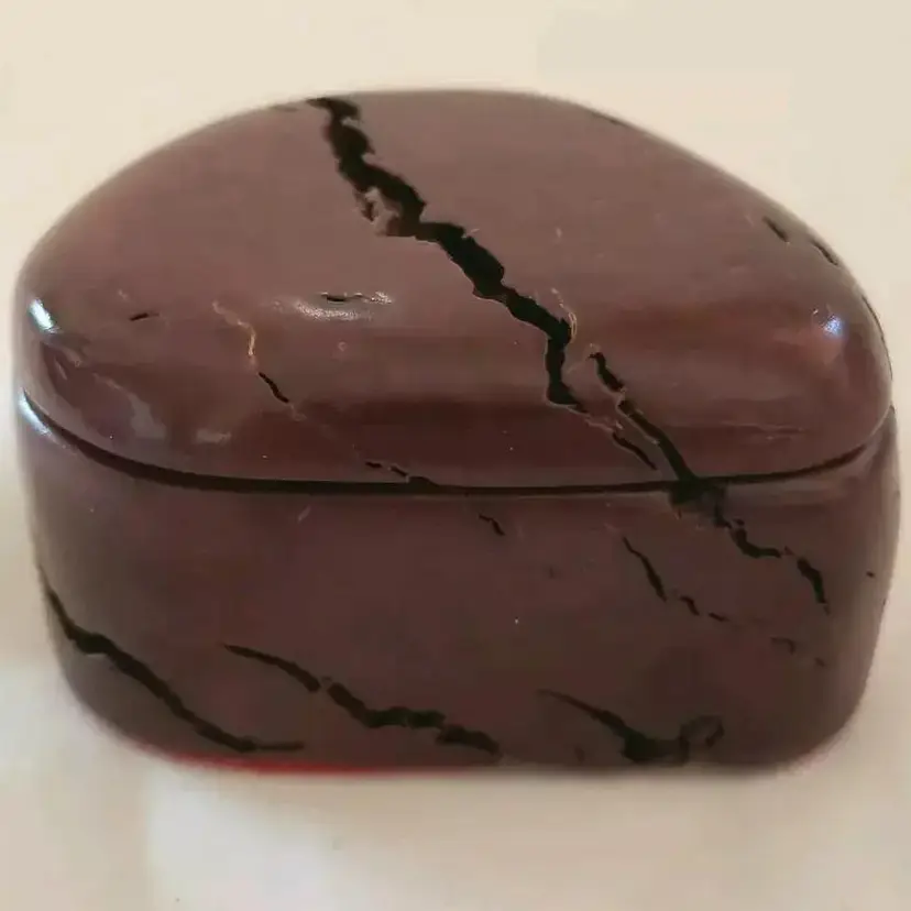 Burlwood Folk Art Trinket Box Handmade Small 3" Diameter Storage Unbranded Asymmetrical