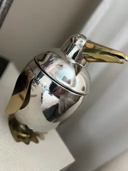 #02 - Pier One Sliver & Gold Penguin Ice Bucket W Tag 9.25 Inches Tall