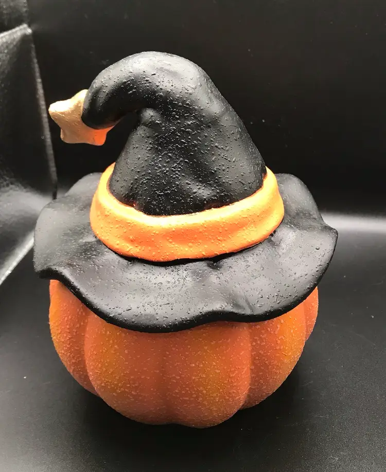 Vintage Jack-O-Lantern 5" Ceramic Box Pumpkin Textured Trinket Halloween Decor