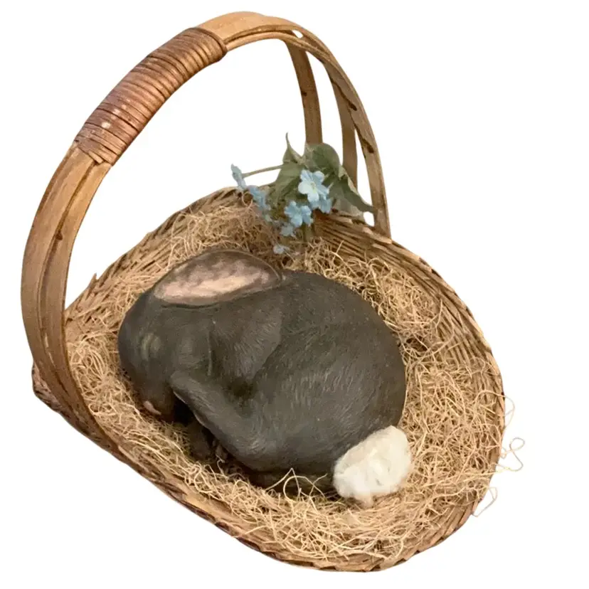 Ceramic Sleeping Bunny In A Basket Bunny Measures 3β X 8β X 5β Basket Is 13β X 9β X 11β