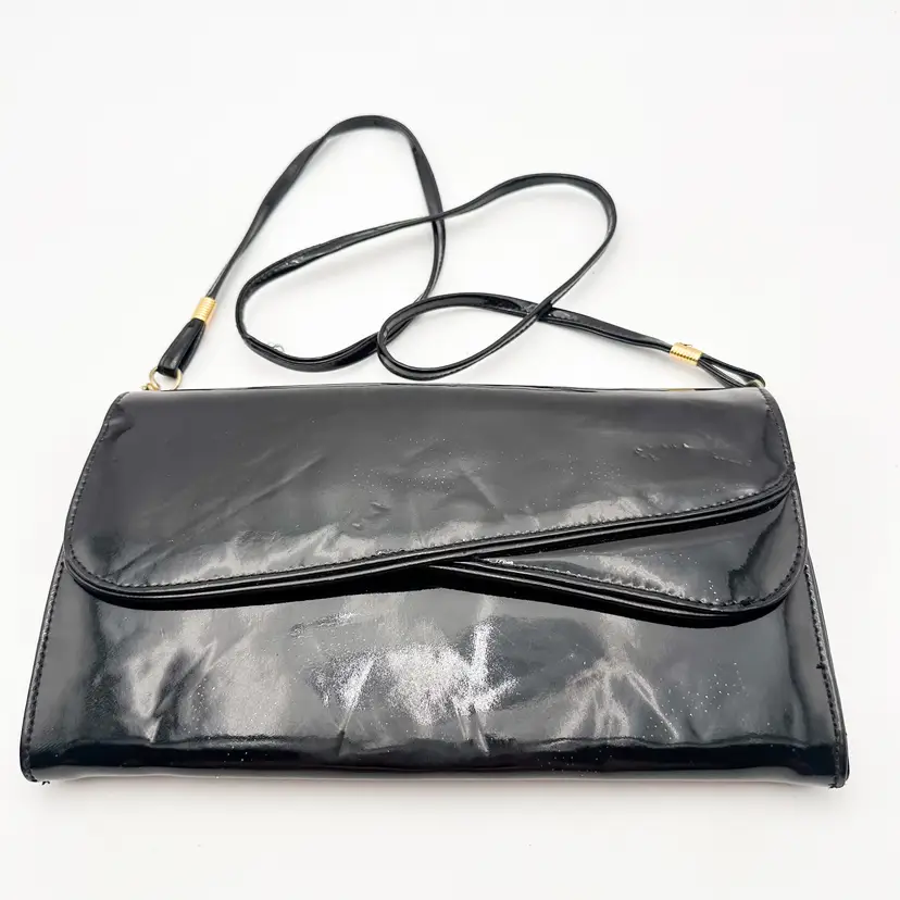 Almondo Originals Black Patent Clutch Shoulder Bag Purse 10.5" W x 9" H B25