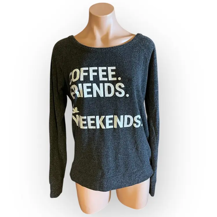 Chaser Women’s Medium Dark Gray Open Back Long Sleeve Coffee Friends Shirt