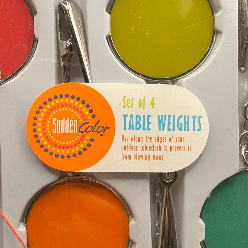 Set Of 4 Table Weights Pink, Orange, Green , Blue, Clips Round Chain Clips On