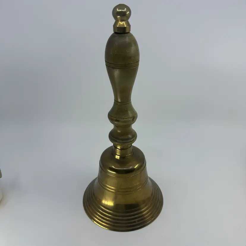 Vintage Large 11” School Bell Solid Heavy Brass with Wood Handle