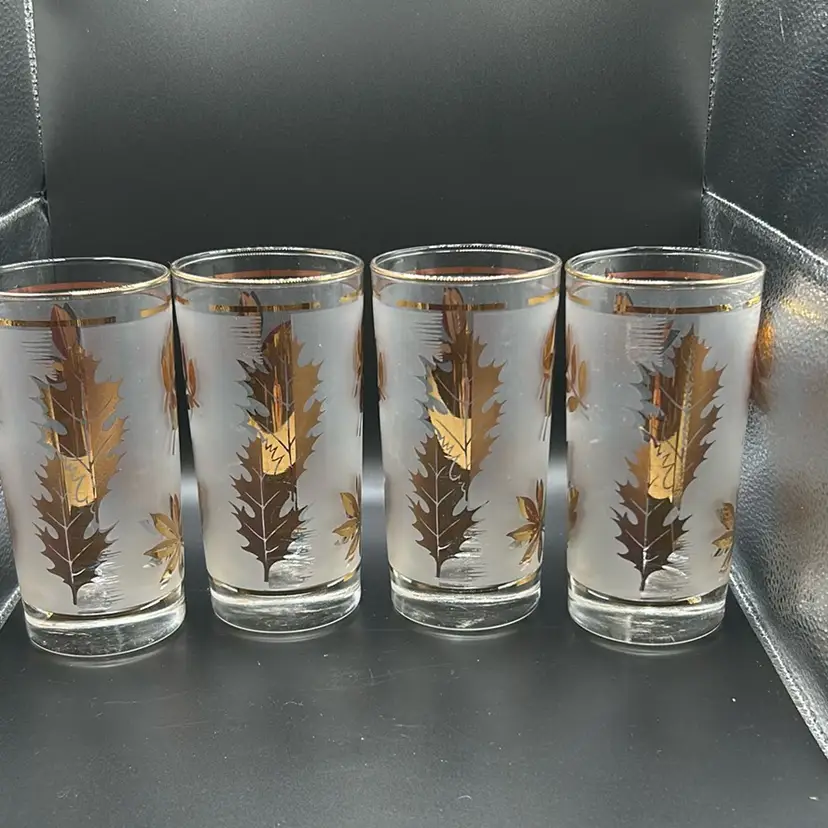 67 Vintage Libby Frosted Gold Leaf Tumblers