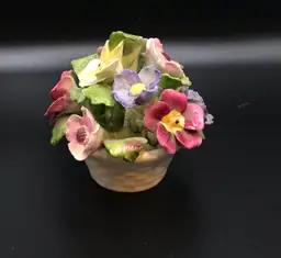 AYNSLEY Fine Bone China Flower Bouquet in White Flower Pot Hand Painted England