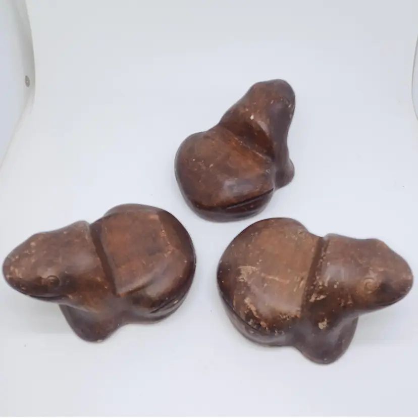 3 Vintage Oriental Clay Frogs | Oriental Frog Plant Stands Holders | Rare Frog