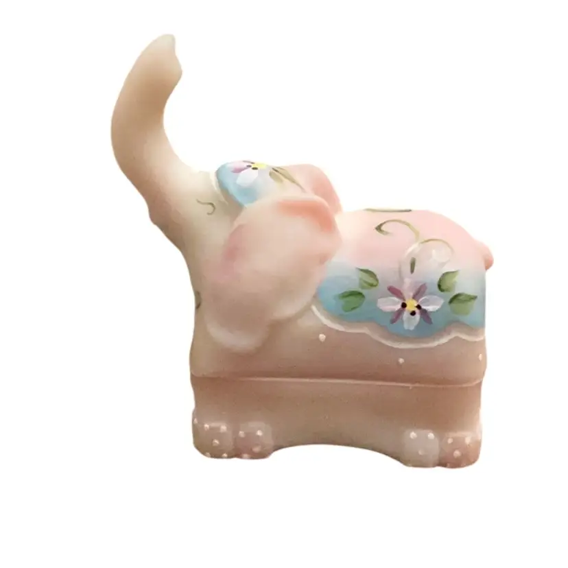 Fenton Burmese Elephant Trinket Box HP By Diane Barbour 4” X  3 1/2”-Glows!
