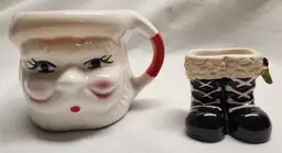 Vintage Ceramic Santa Mug and Boots Toothpick Holder
