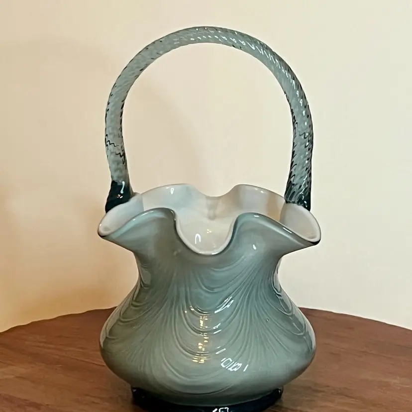 Fenton Smokey Blue Cased Glass Basket