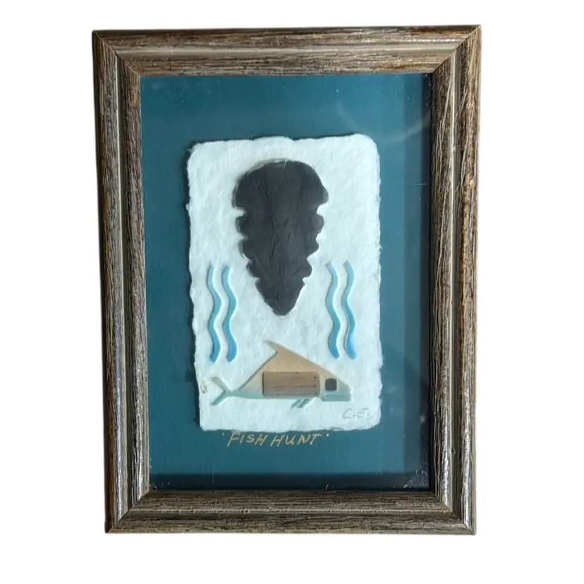 Fish hunt on paper signed by artist