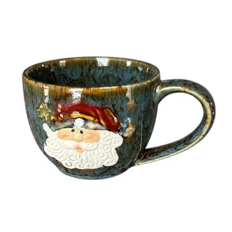 Rustic Brown and Blue Glazed Ceramic Burton & Burton Santa Soup or Coffee Mug