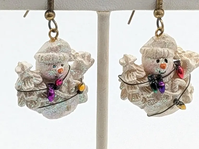 Christmas Snowman Earrings Tangled Lights Holiday Jewelry