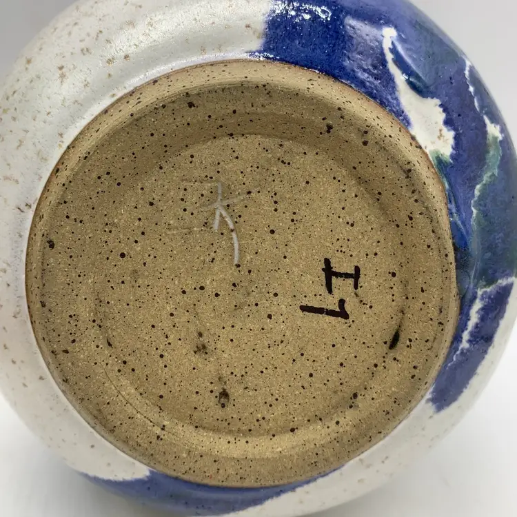 Hand Thrown Studio Stoneware Pottery Speckled Blue Green Vase Signed