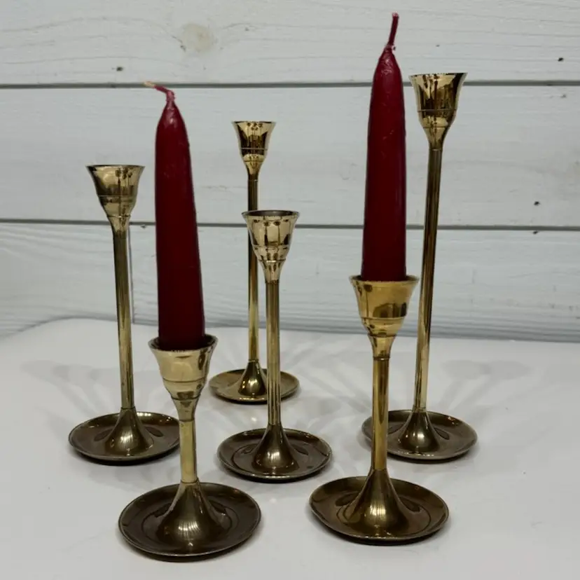 Vintage Graduated Brass Candlestick Holders Set of Six Tiered Candle Holders India PLEASE READ