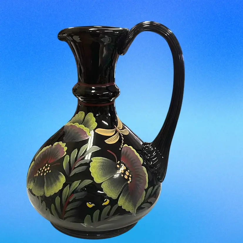 Fenton Midnight Safari Jungle Dragonfly Night Eyes 7” Pitcher Or Vase GC