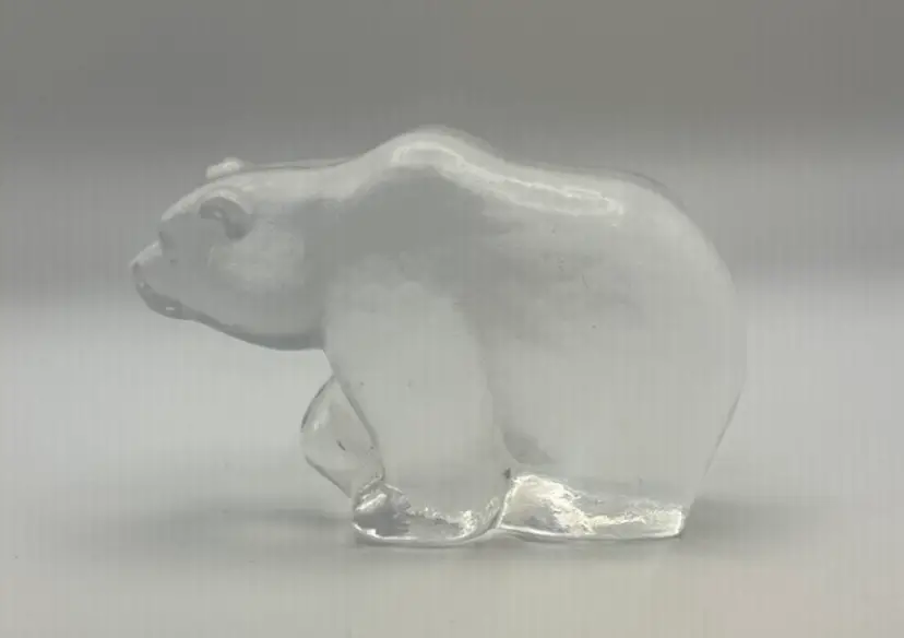Clear Glass Bear Paperweight 4” X 2.5” Signed