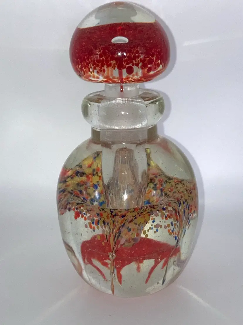 Beautiful Perfume Bottle! Almost 6” Tall 3” Diameter. READ! 1 Chip To Stopper. Doesn’t effect it fitting or free standing as seen in pics!