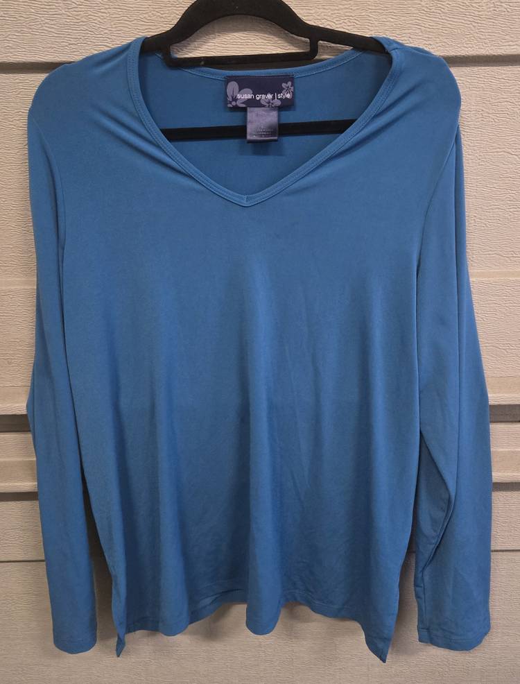 Susan Graver Women's Basic V-Neck Long Sleeve Top Size Large