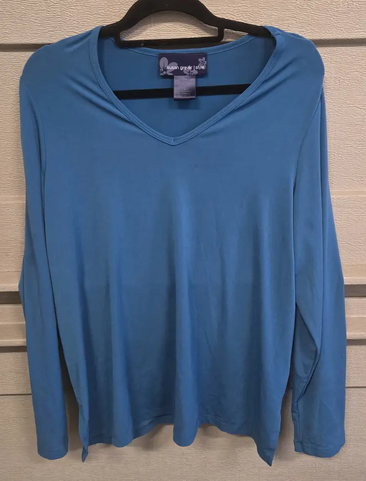 Susan Graver Women's Basic V-Neck Long Sleeve Top Size Large