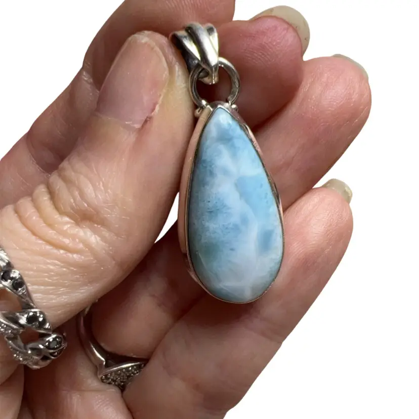 Sterling Larimar Pendant 1.5” 5.97 Grams