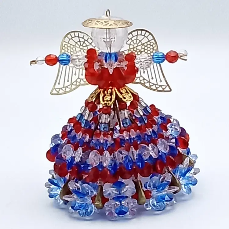 Vintage Handmade Safety Pin & Bead Angel Christmas July 4th Standing Figurine
