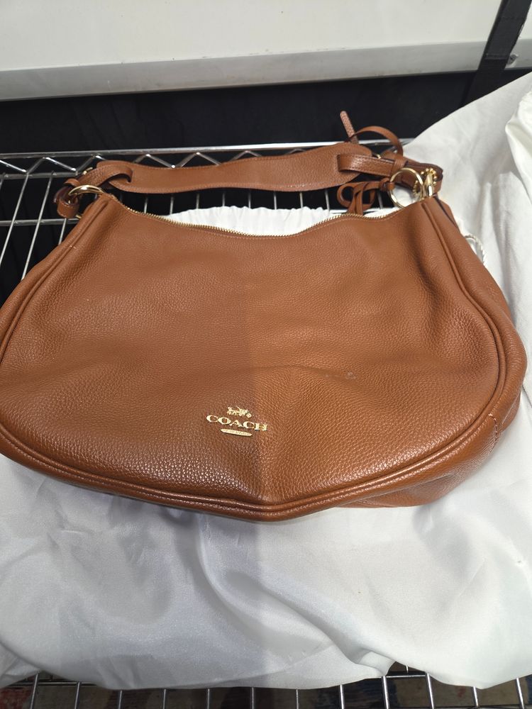 Authentic brown leather coach purse with receipt