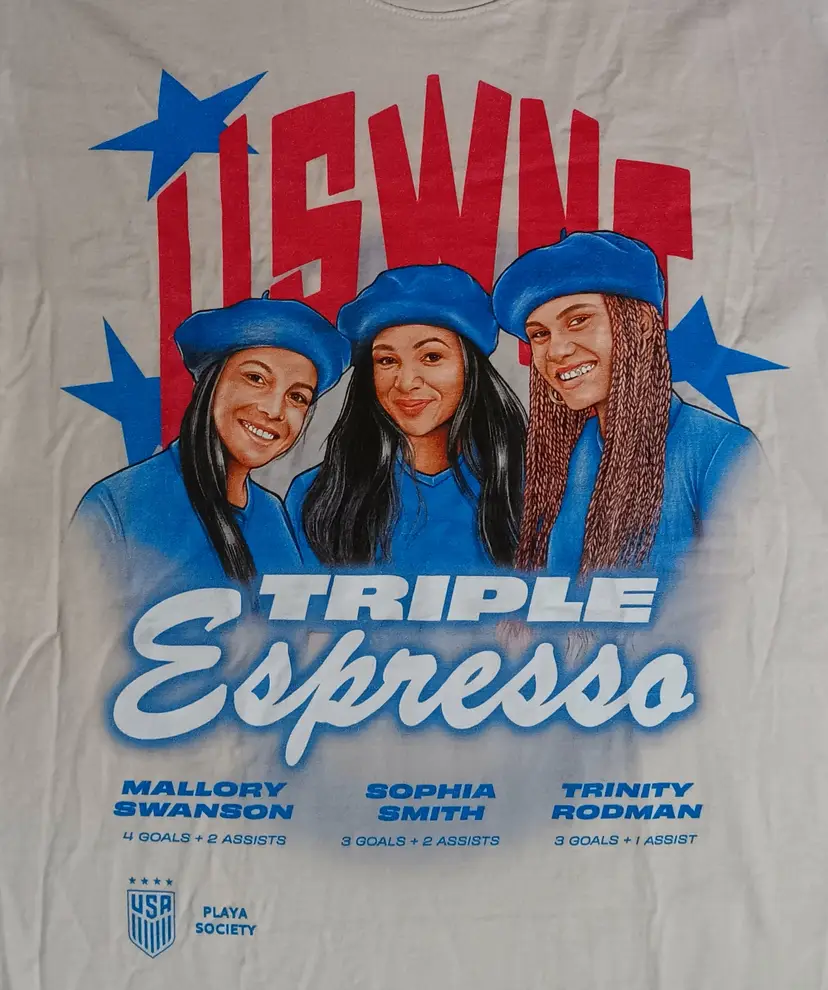 USWNT Soccer Triple Espresso t-shirt NEW Rodman / Swanson / Smith Playa Society