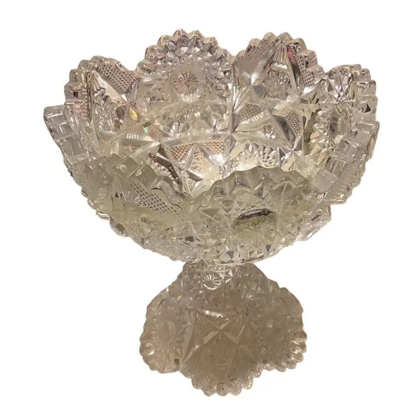 Cut Crystal Compote Beautiful Pattern No Chips Or Cracks