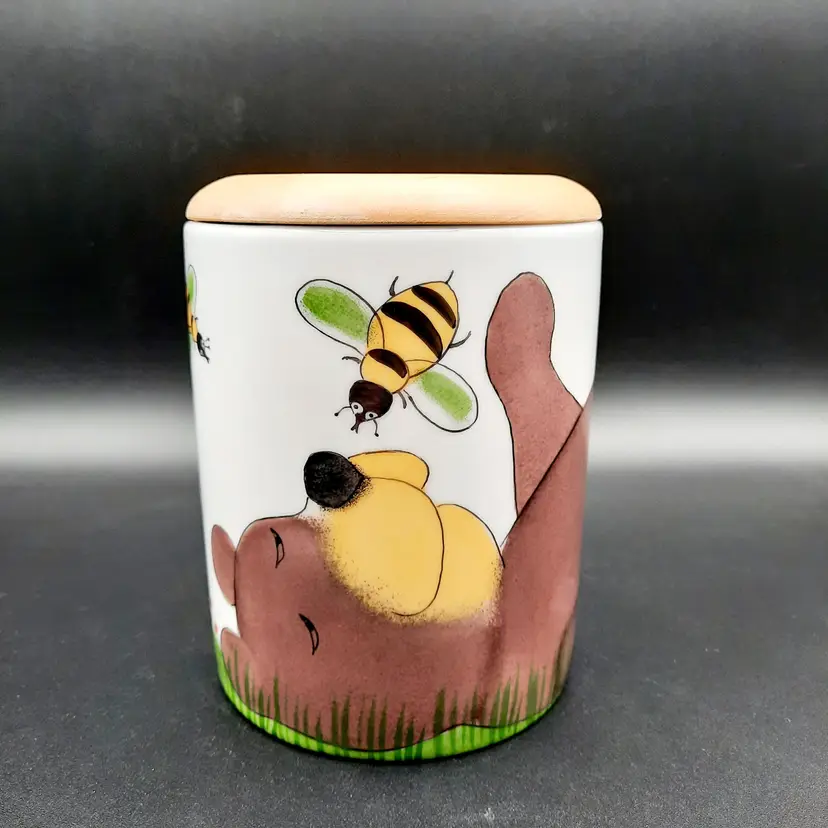 Handpainted Bear & Honey Bees Ceramic Canister Helina Tilk Estonia