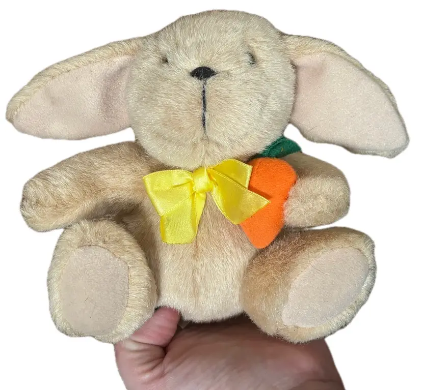 Vintage Mini Plush Bunny Rabbit With Carrot Stuffed Animal Easter Spring Cottage