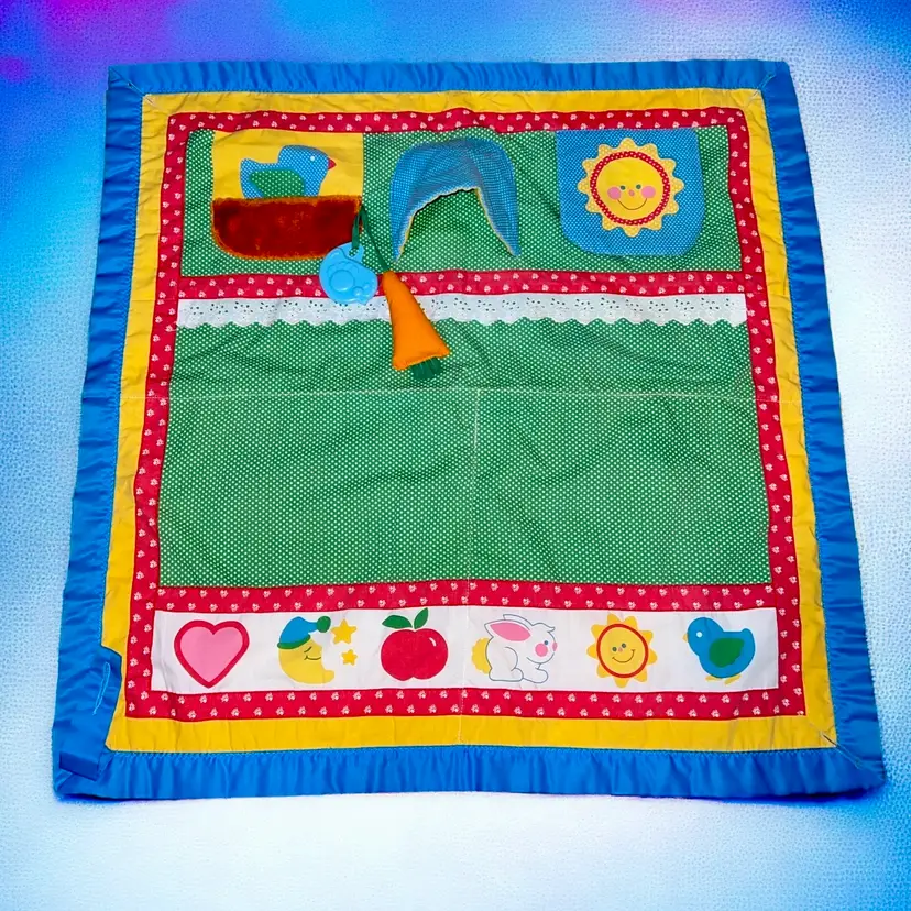 PLAYSKOOL Activity Quilt Play Mat W/Bird 1985 Vintage Fold N Go Blanket Baby
