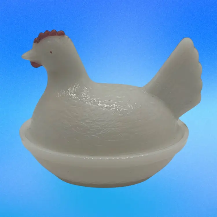 Vtg. Hen on Nest Milk Glass Rooster Chicken Dish 3.75”