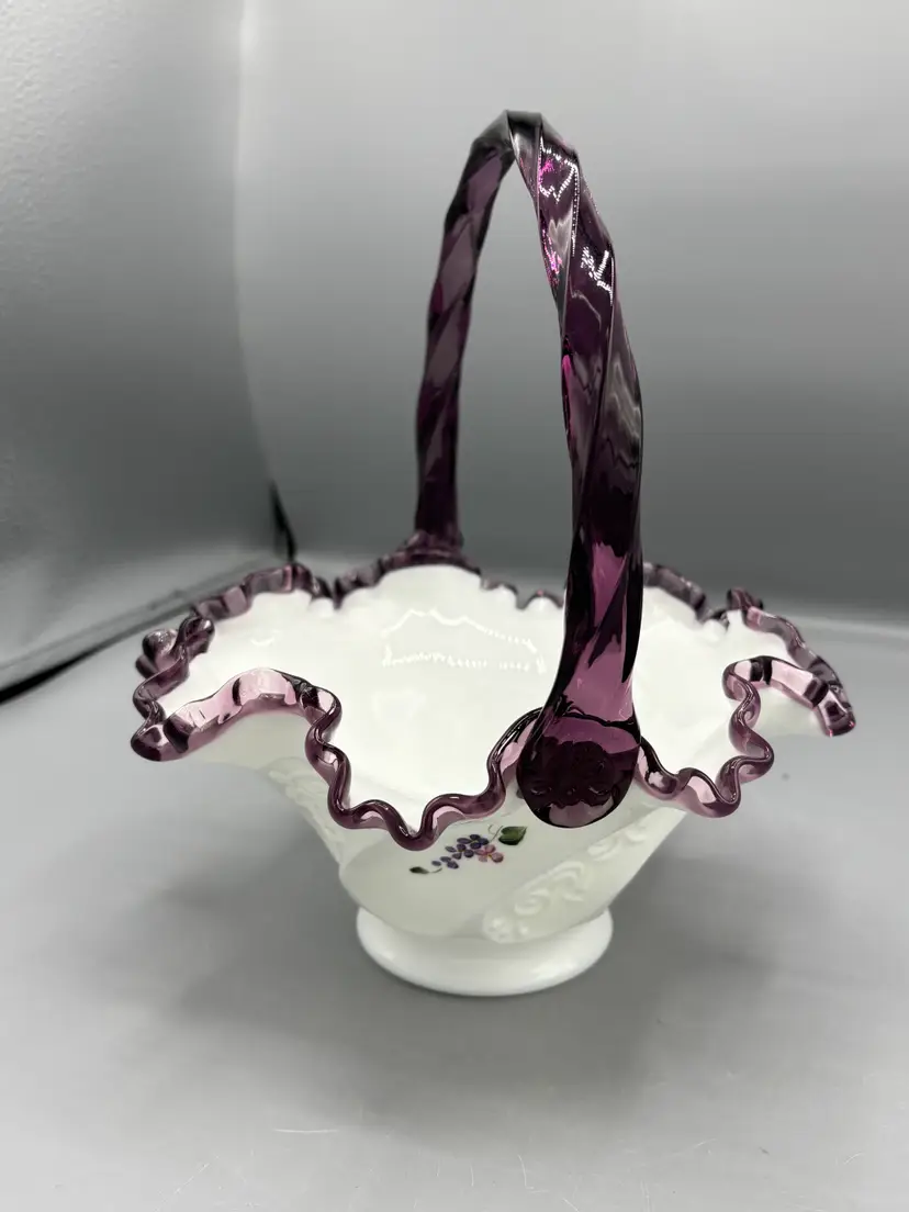 Vintage Fenton Plum crest basket
