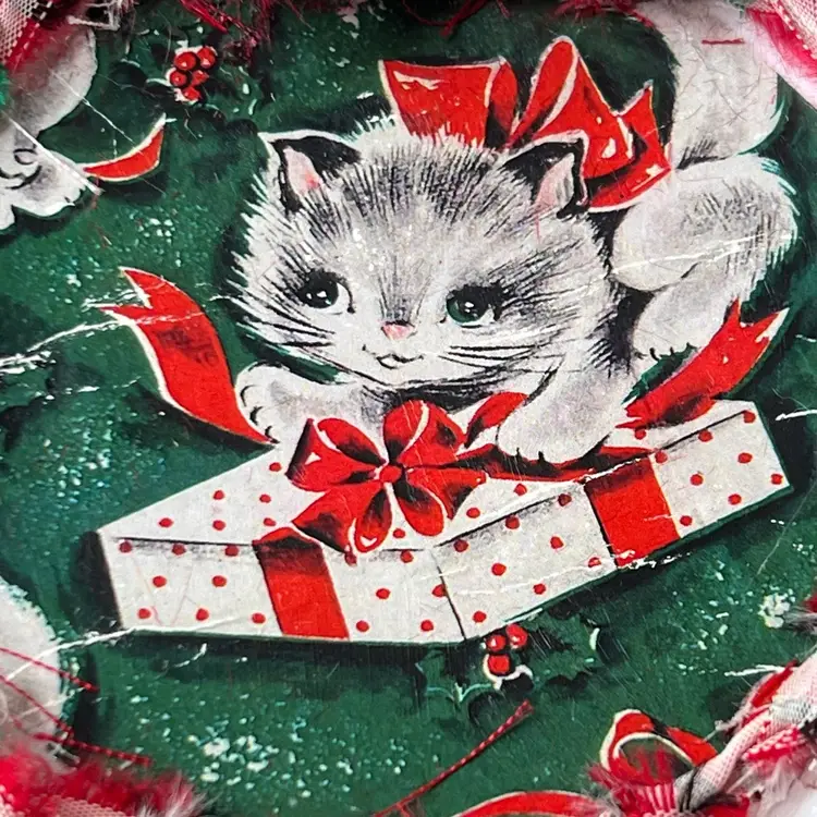 Vintage Reticulated 7.5" Milk Glass Plate Christmas Kitty Plate