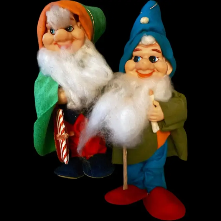 Set 2 Japan Vintage Christmas Elf Elves Ornaments With Beards 10”