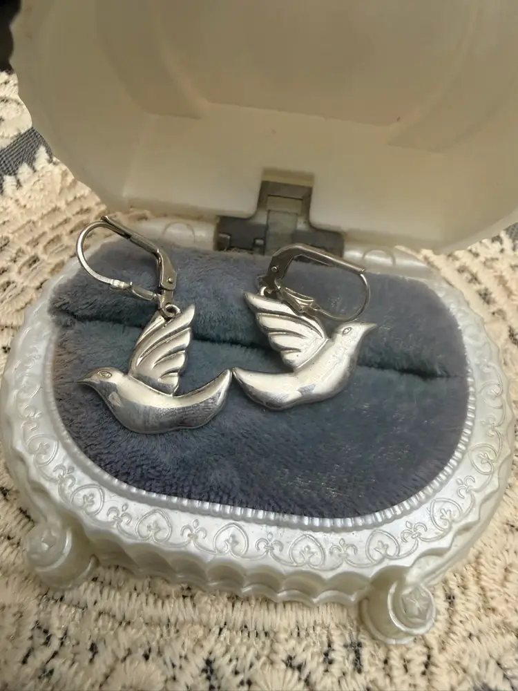 sterling silver Spirit Dove leverback earrings