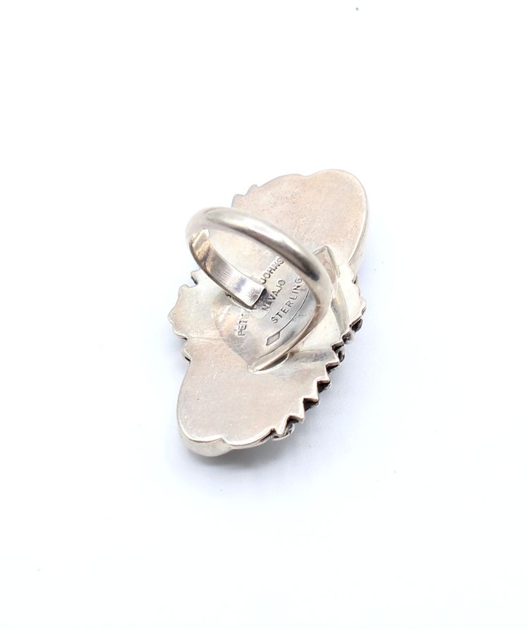 Peter Johnson Navajo Dine' sterling silver white buffalo size 6.25 ring 13.97g