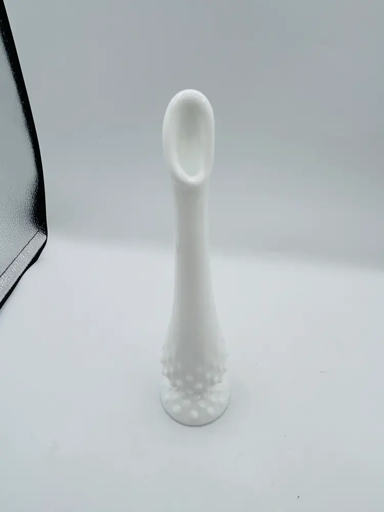 Vintage Fenton Milk Glass Hobnail Swung Glass Vase