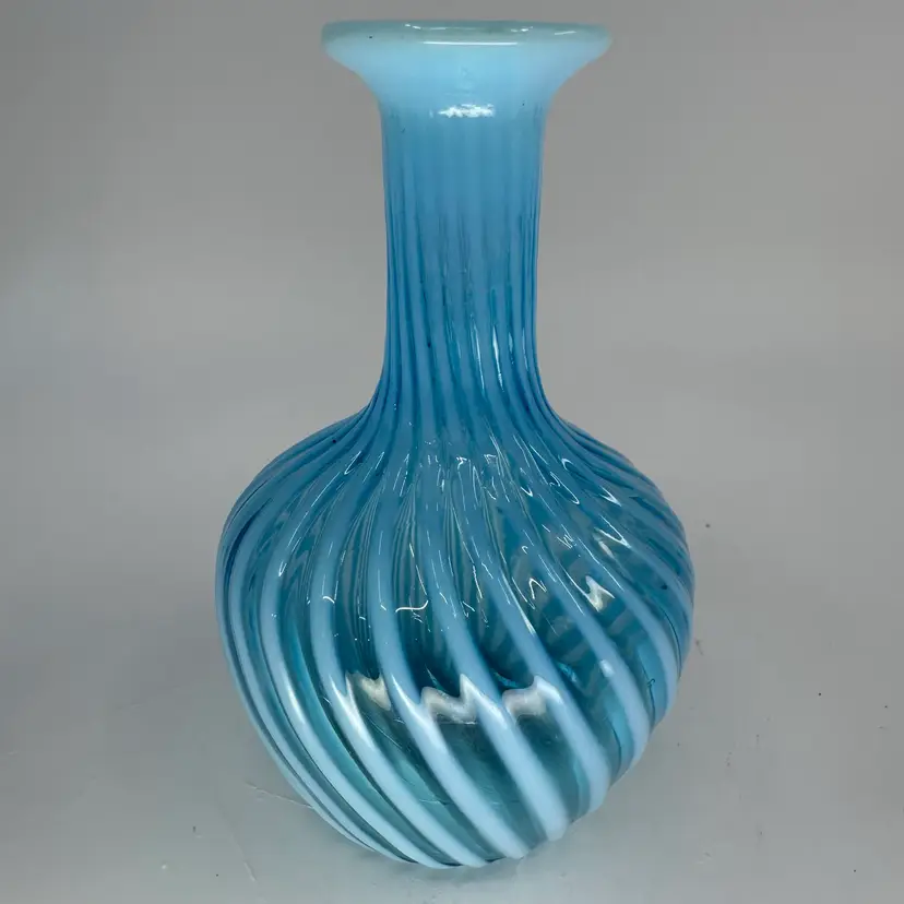 Blue Opalescent Swirl Blown Glass Vase