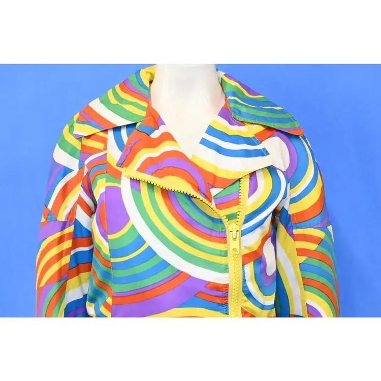 Rainbow Swirl Nylon Vintage Moto Jacket Women's Small
