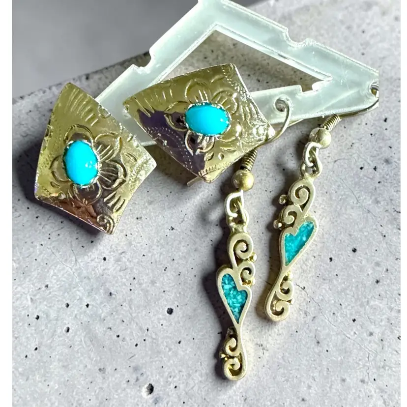 2 Pair Of Silver Tone Southwest Style Pierced Earrings