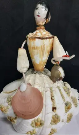 Vintage Hand Crafted Doll Sea Shell Lady Folk Art