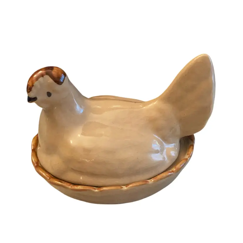 Beige Ceramic Hen On The Nest