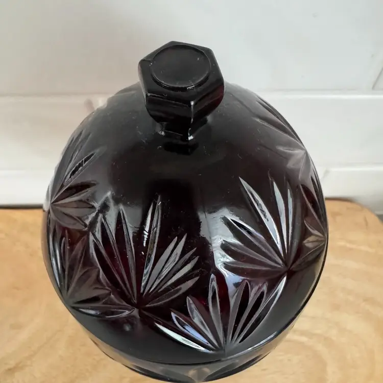 Luminarc / Cristal D'Arques-Durand ruby red glass egg pedestal candy dish.