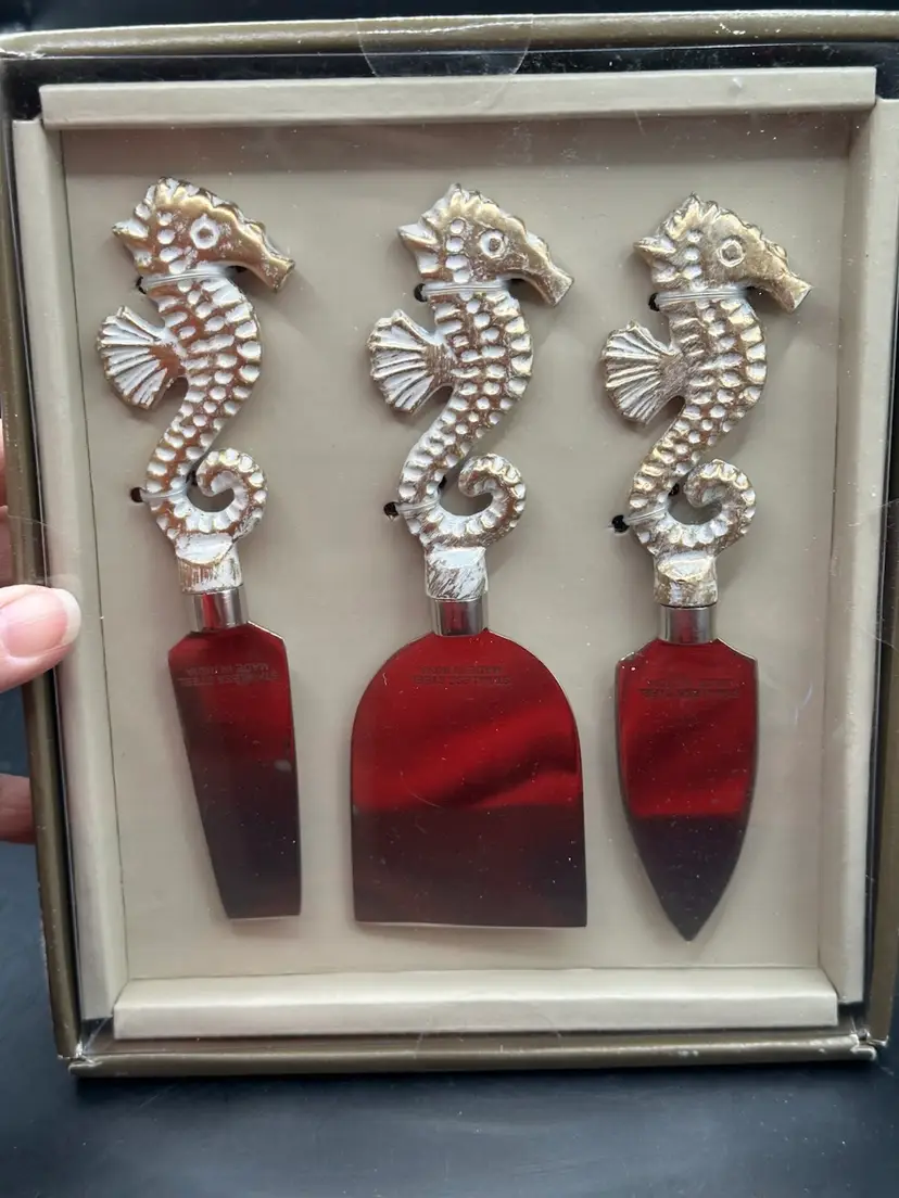 Pier 1 - 3 Piece Seahorse Cheese Spreader Butter Knife Pewter New