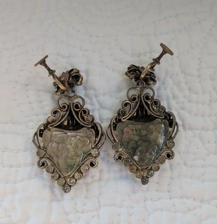 Vintage Screw Back Asian Mask Earrings with Rhinestones