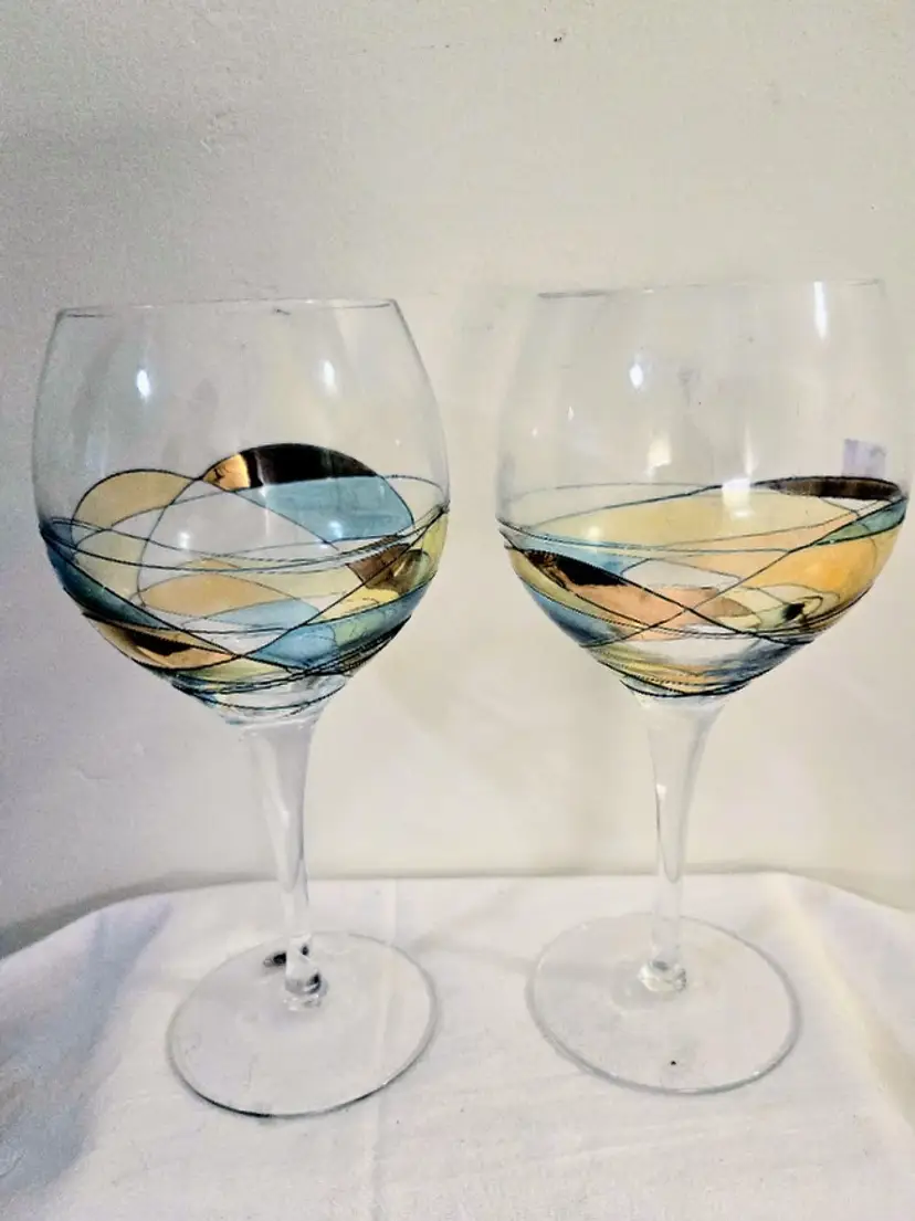 Stimas Romanian 8” Tall Stemware Stained Glass Red Wine Glass set of 2